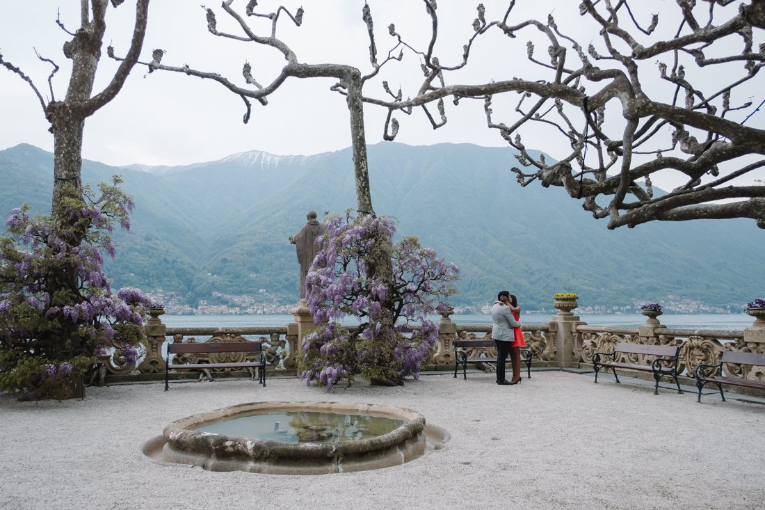Engagement session in lake como. Indian wedding proposal photographer in Villa Balbianello.