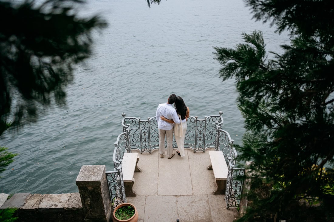 Surprise engagement proposal in the gardens of Villa Monastero Varenna